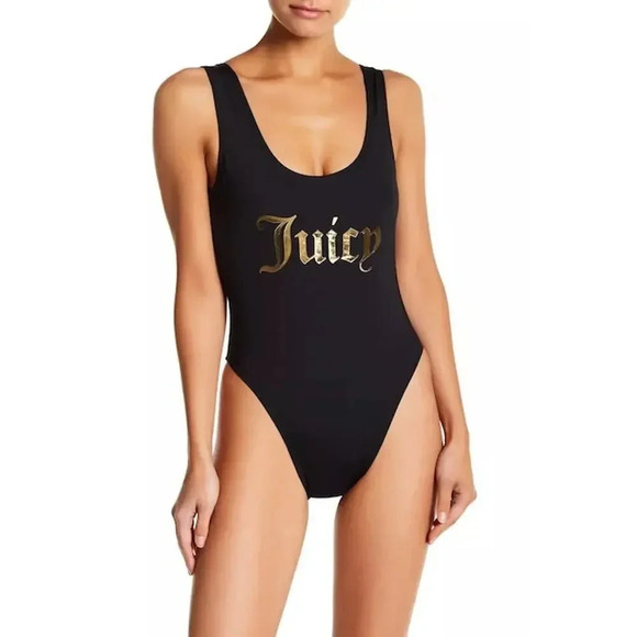Juicy Couture Other - NEW Juicy Couture One Piece Swimsuit Foil Verbiage Logo Scoop Neck Black Women M